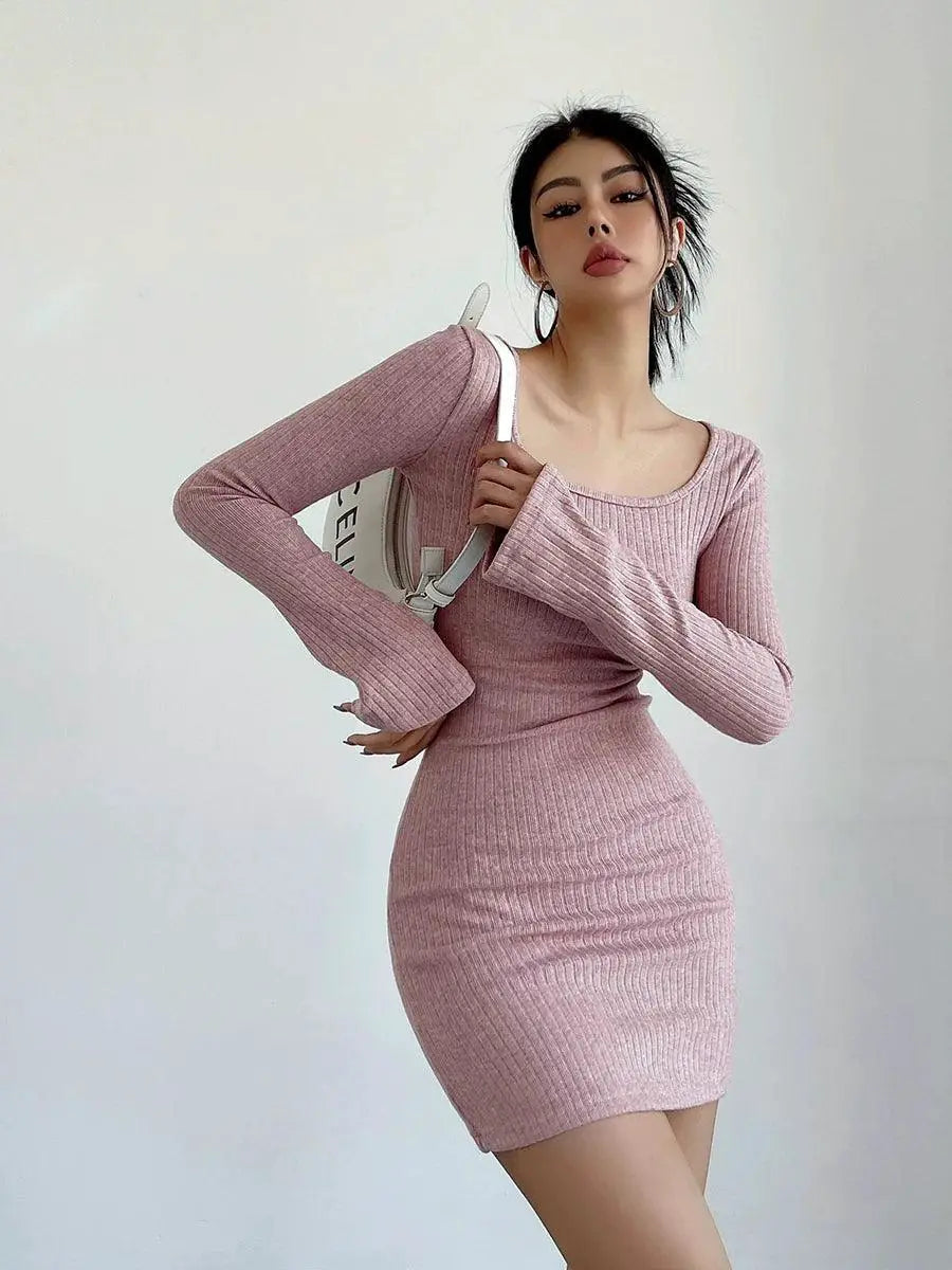 Skinny Hip Bell Sleeve Dress Flared Sleeve Elegance