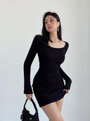 Skinny Hip Bell-Sleeve Dress Flared Sleeve Elegance Style