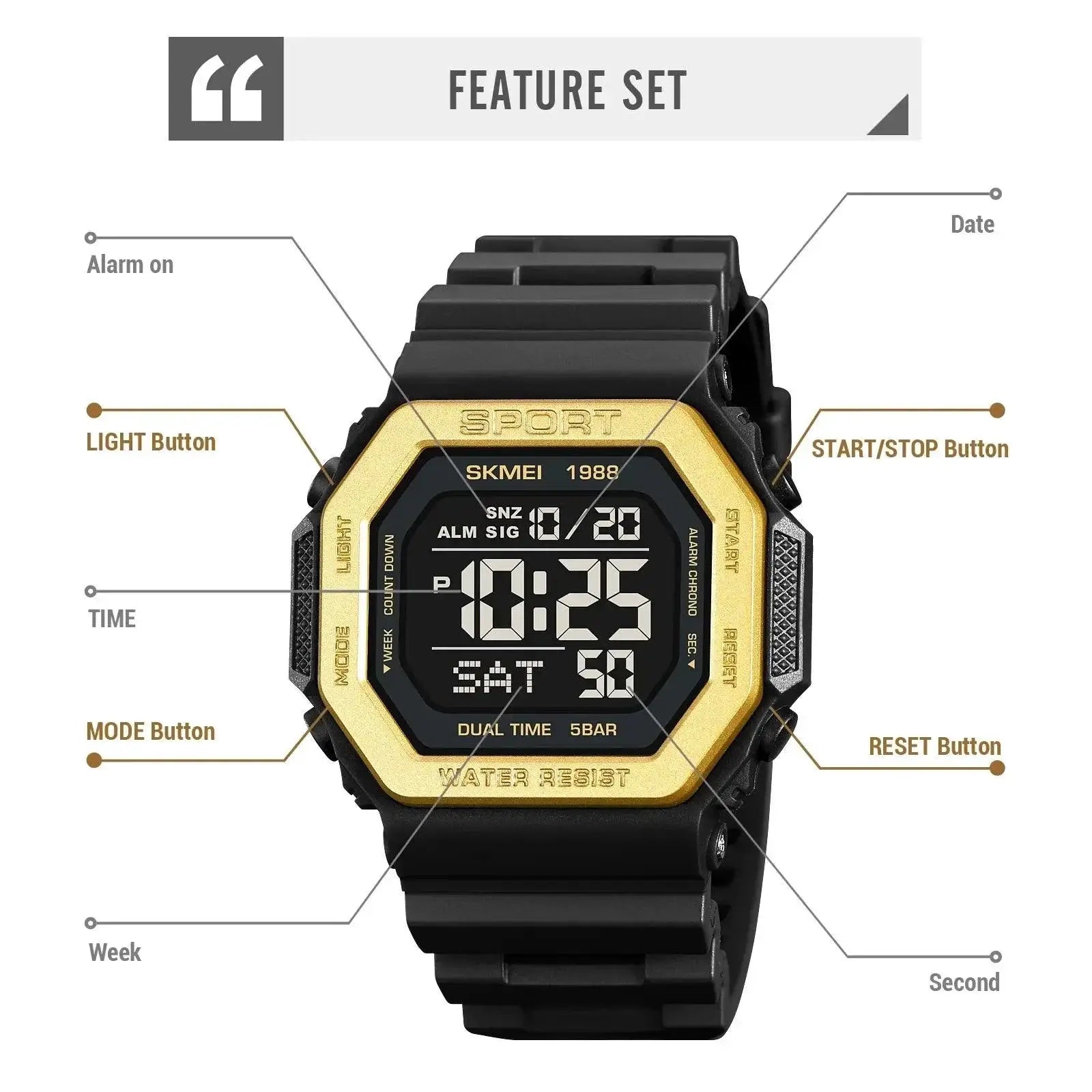 SKMEI Military Digital Sport Wristwatch Countdown Chrono