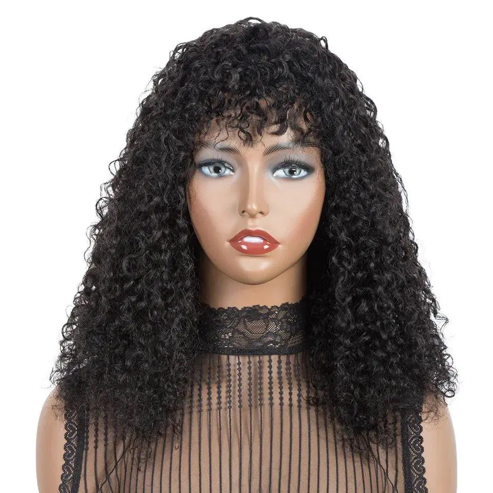 Sleek Afro Kinky Curly Ombre Human Hair Wig With Bangs