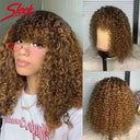 Sleek Afro Kinky Curly Ombre Human Hair Wig With Bangs