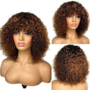 Sleek Afro Kinky Curly Ombre Human Hair Wig With Bangs