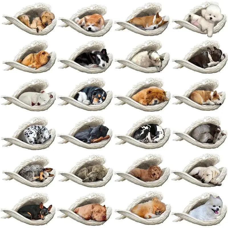 Sleeping Angel Dog Cat Keychain Pet Jewelry Gift for Lovers