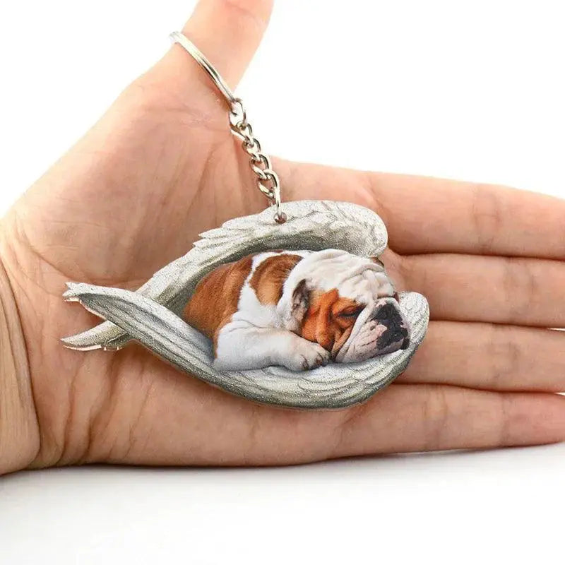Sleeping Angel Dog Cat Keychain Pet Jewelry Gift for Lovers