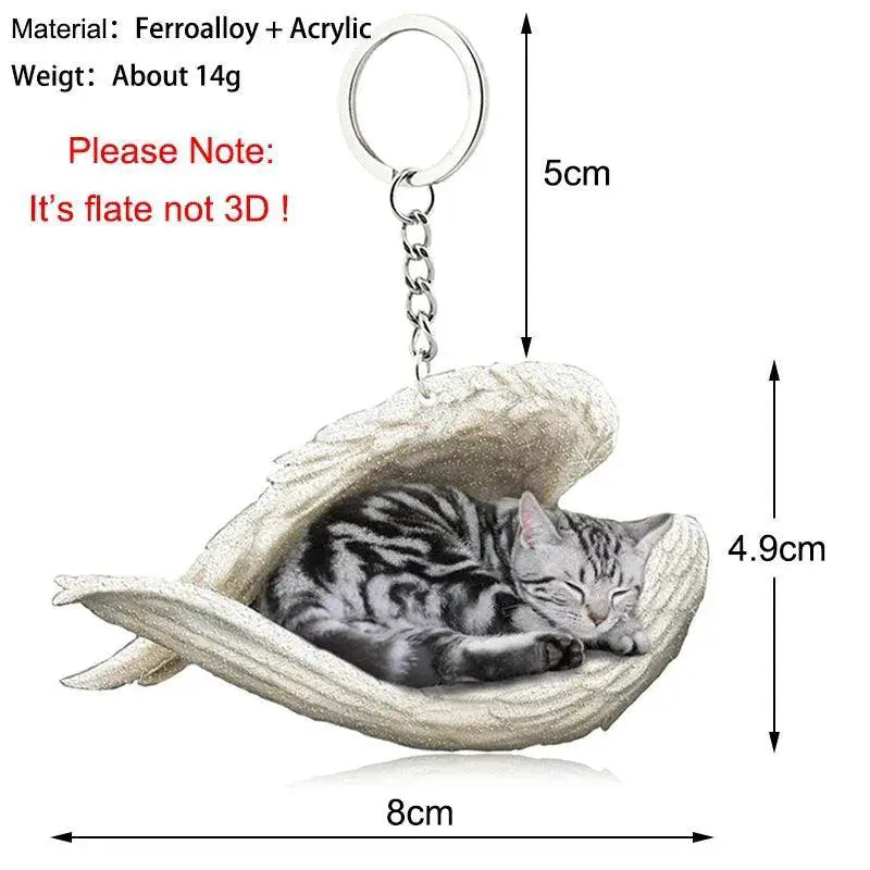Sleeping Angel Dog Cat Keychain Pet Jewelry Gift for Lovers