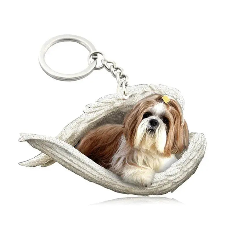 Sleeping Angel Dog Cat Keychain Pet Jewelry Gift for Lovers