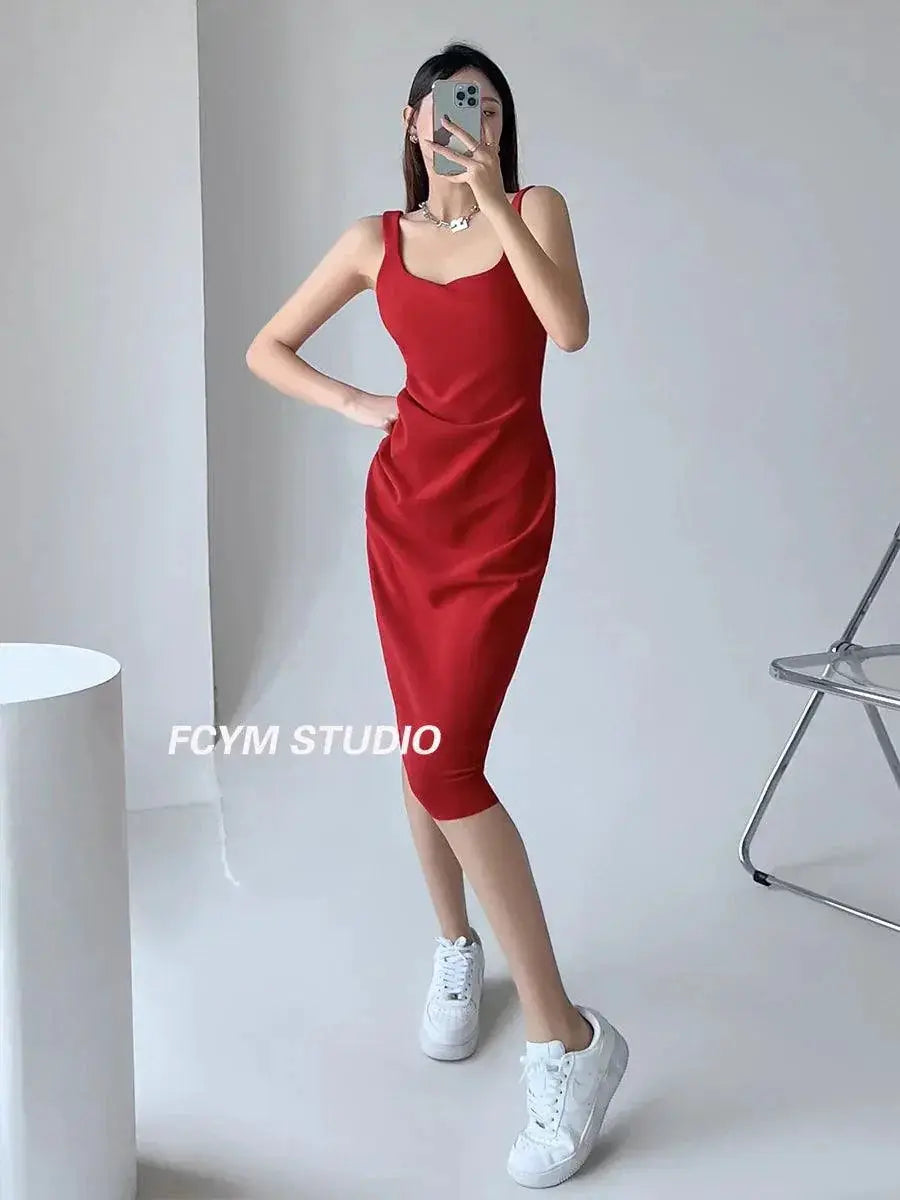 Slim Fit Ruched Summer Dress Elegant European Chic Style