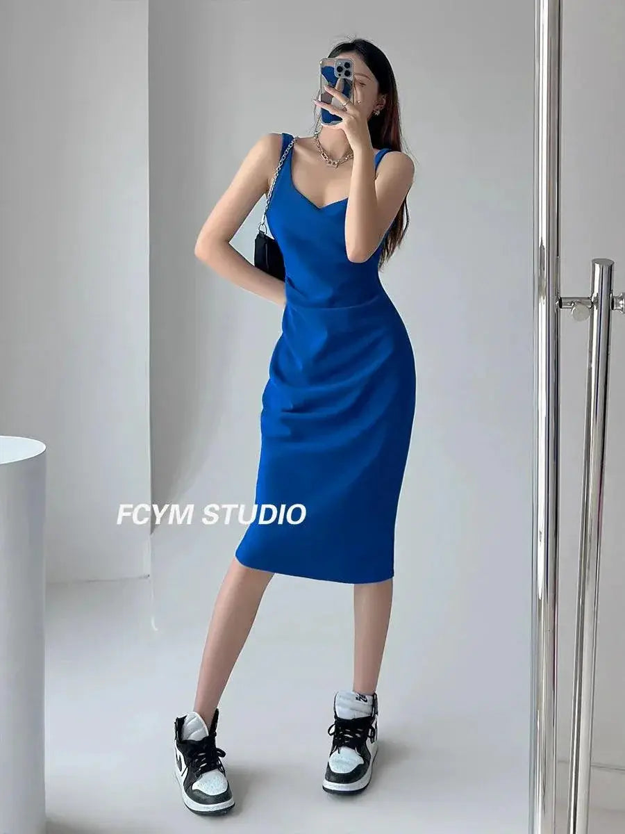 Slim Fit Ruched Summer Dress Elegant European Chic Style