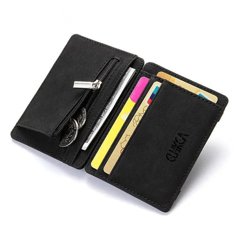 Slim Zipper Wallet Stylish PU Leather Card Holder Pocket