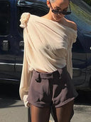 Slope Shoulder Blouse Elegant Asymmetric Cropped Top Design