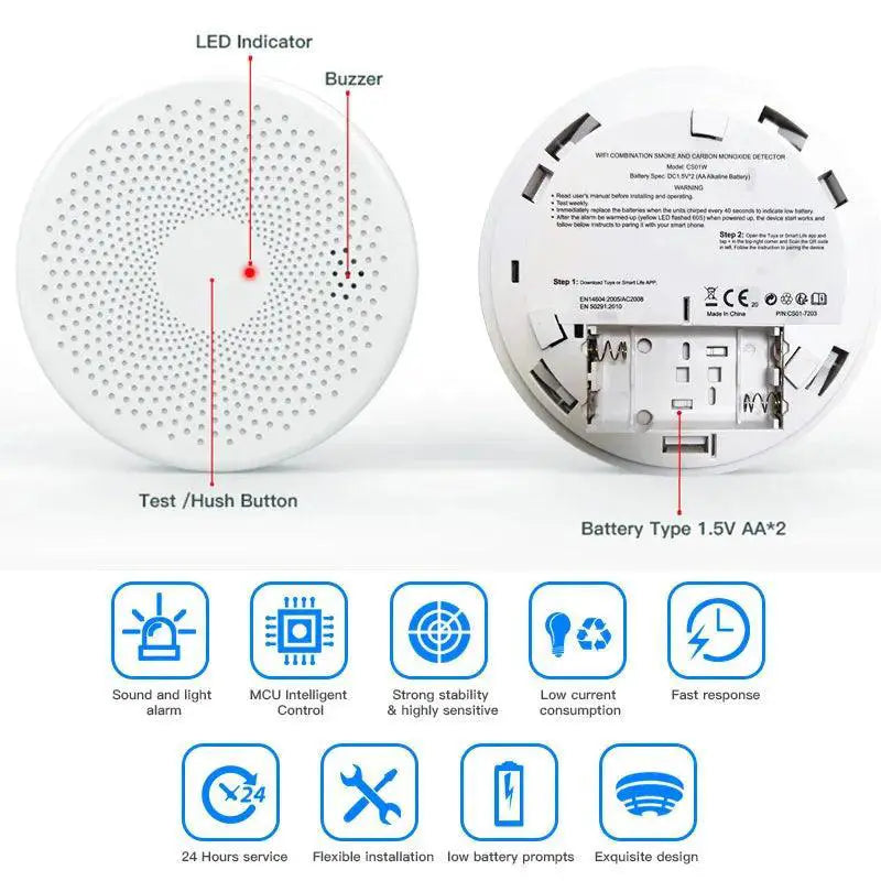 Smart WiFi Carbon Monoxide Detector With Real Time Alerts