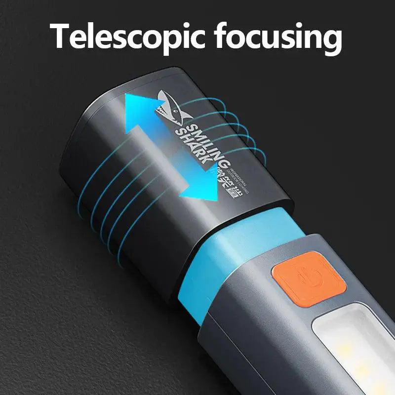 Smiling Shark LED Flashlight USB Rechargeable Waterproof