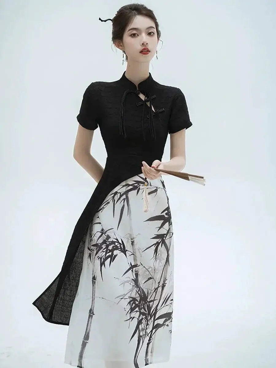 Socialite Black Ink Painting Cheongsam For Modern Women