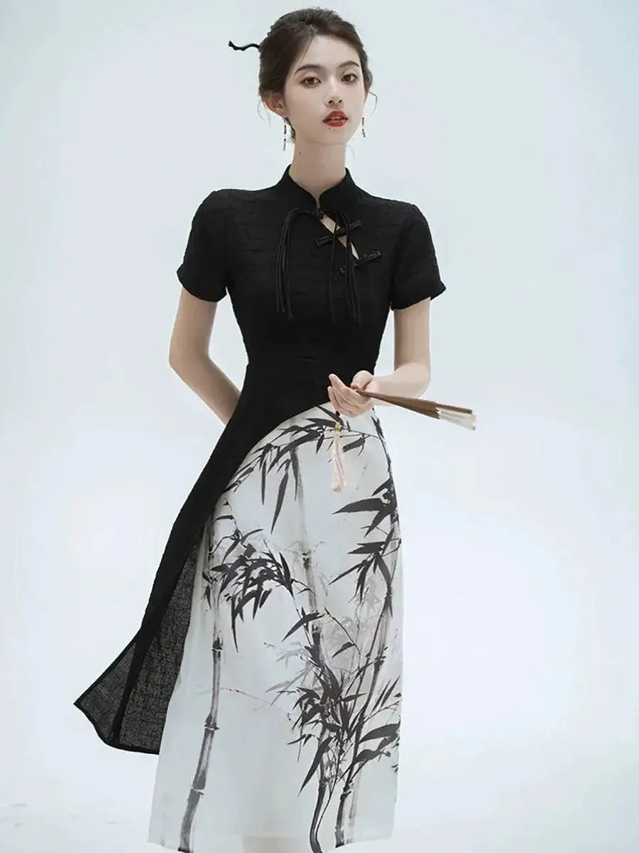 Socialite Black Ink Painting Cheongsam For Modern Women