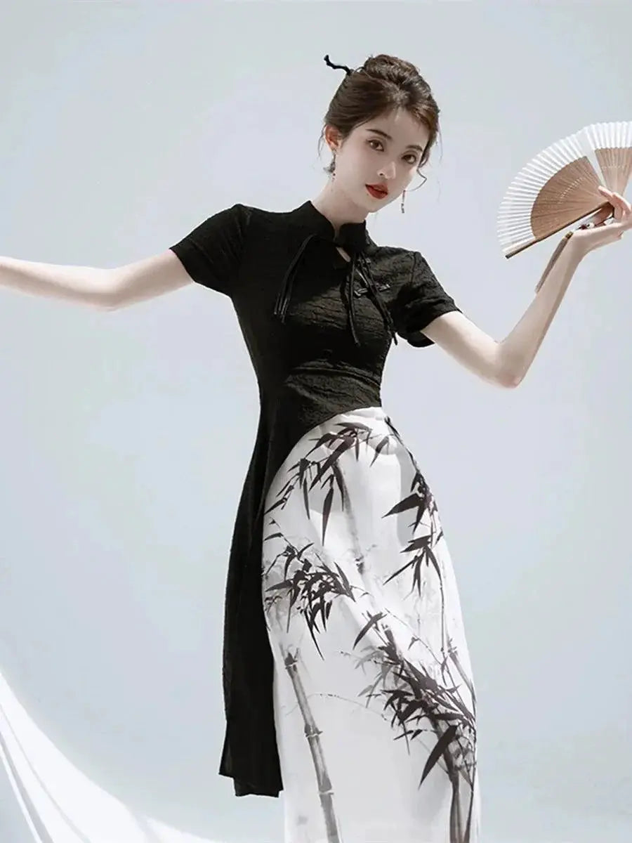 Socialite Black Ink Painting Cheongsam For Modern Women