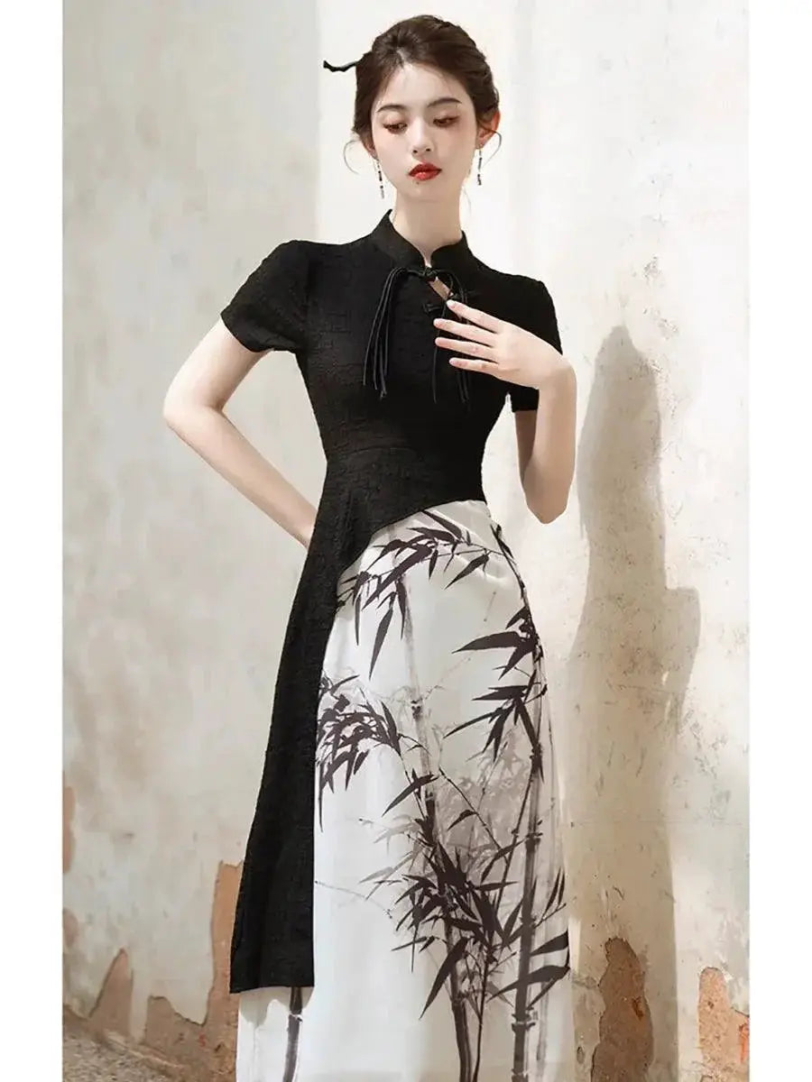 Socialite Black Ink Painting Cheongsam For Modern Women