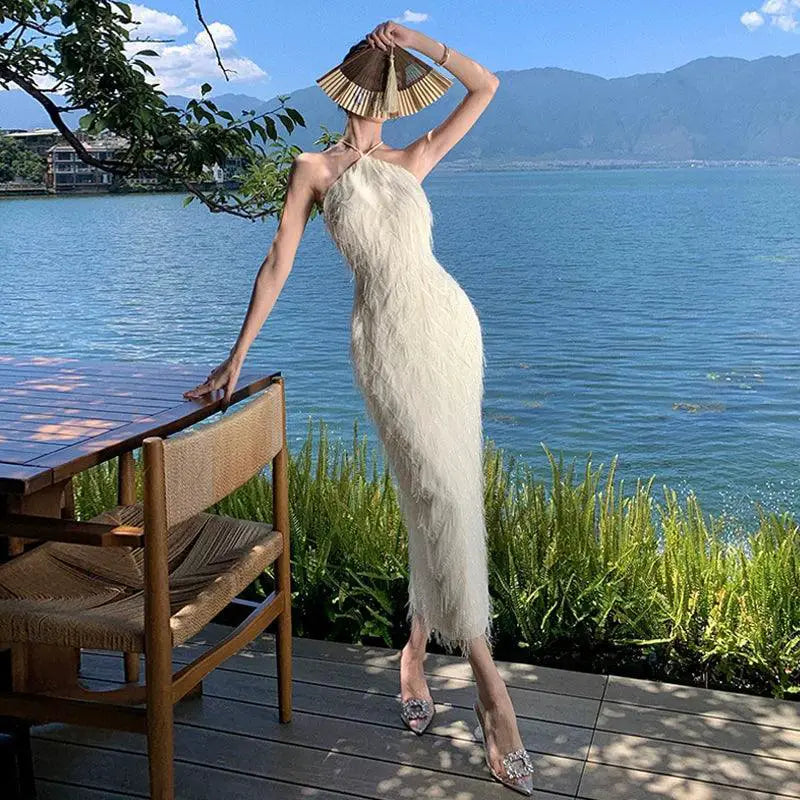 Socialite Feather Tassel Dress Elegant Autumn Chic Style