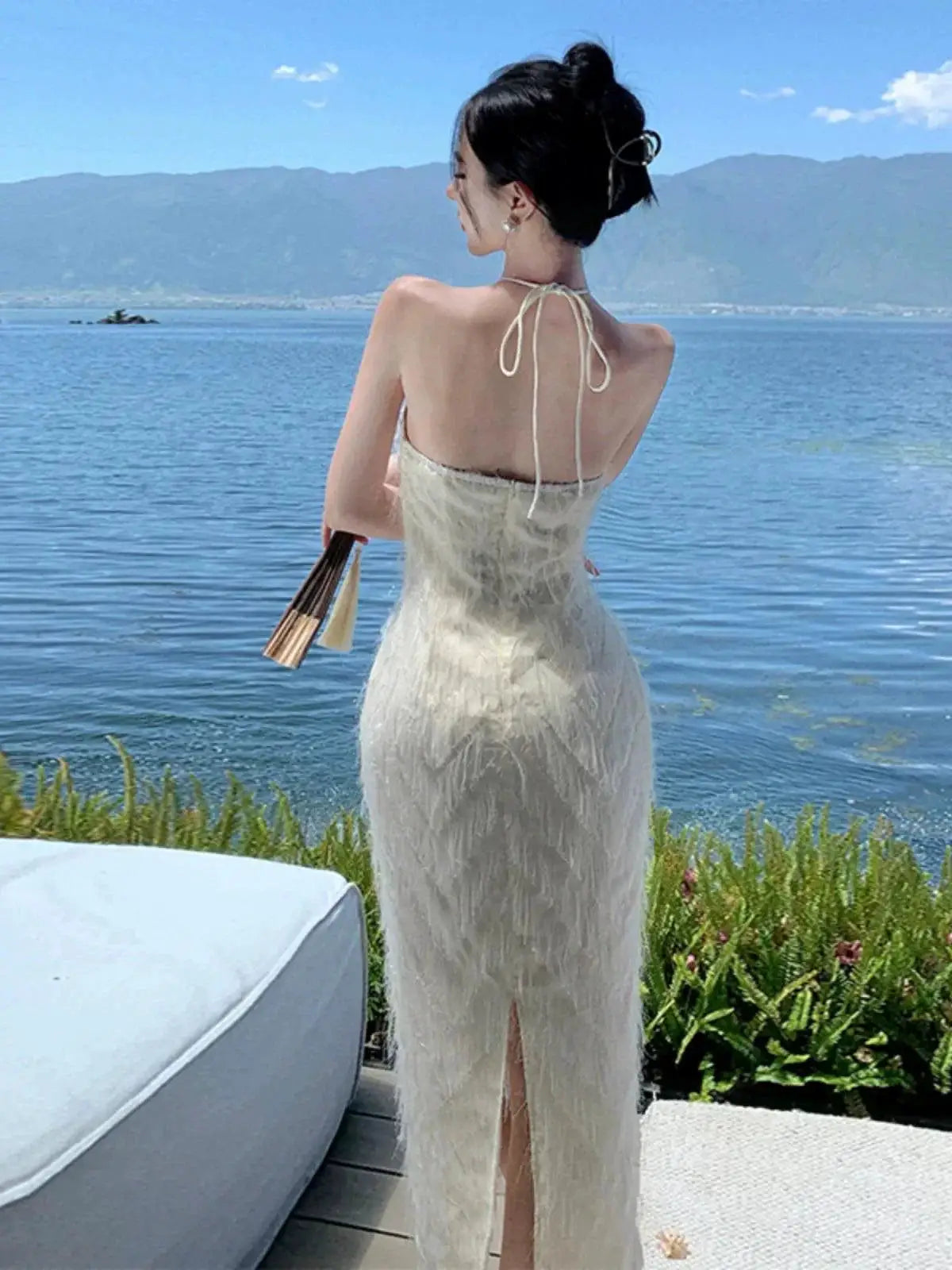 Socialite Feather Tassel Dress Elegant Autumn Chic Style