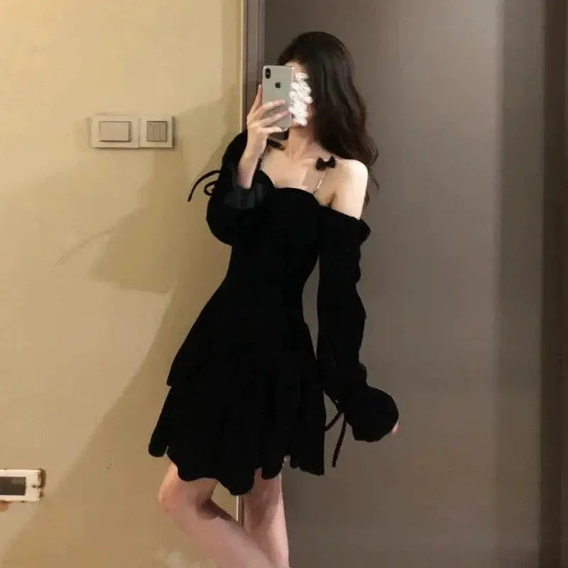 Socialite Black Velvet Tuxedo Dress Elegant Party High Waist