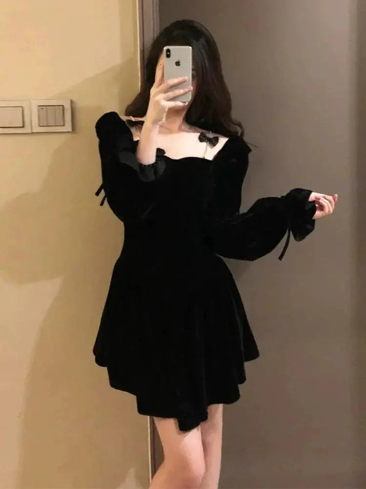 Socialite Black Velvet Tuxedo Dress Elegant Party High Waist