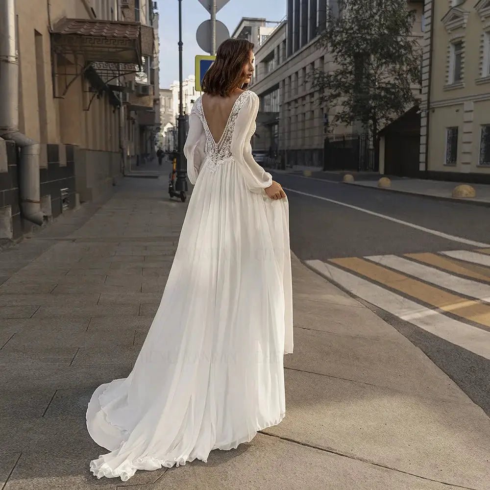 Soft Chiffon V Neck Wedding Dress With Lace Applique For Women 2025 Dreamy Fit