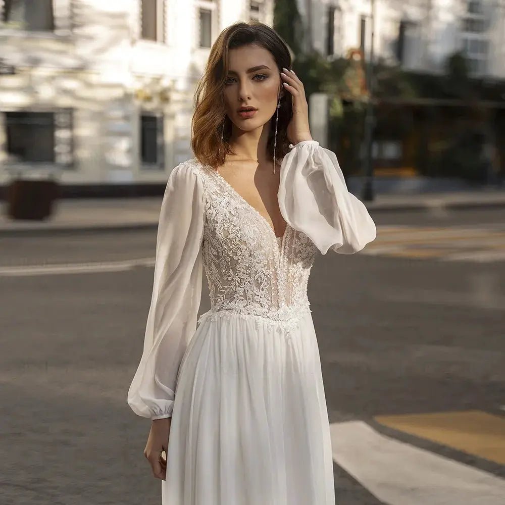 Soft Chiffon V Neck Wedding Dress With Lace Applique For Women 2025 Dreamy Fit