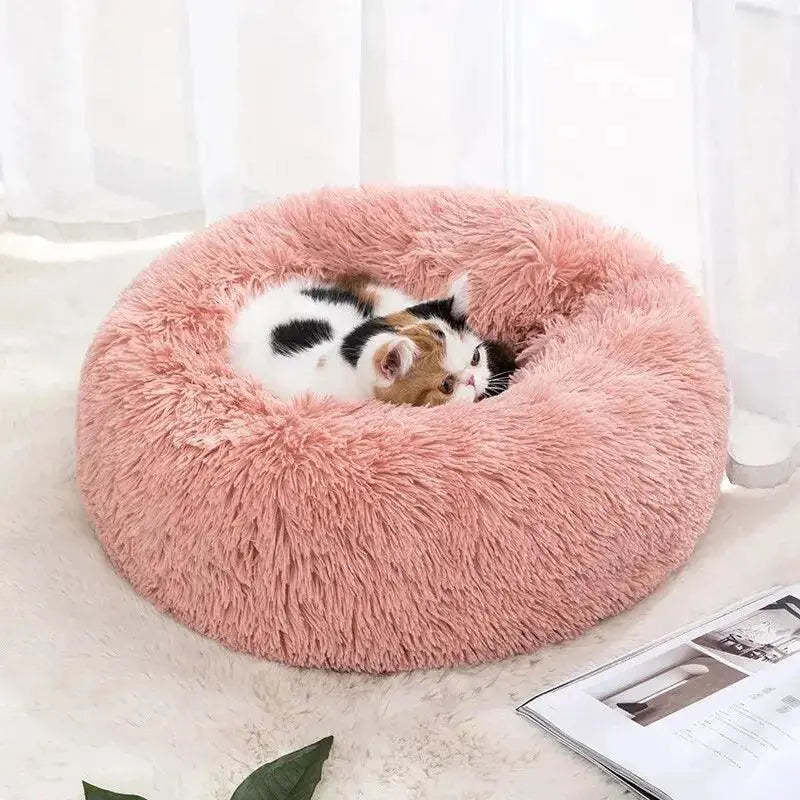 Soft Shaggy Round Cat Bed For Small Pets Cozy Washable