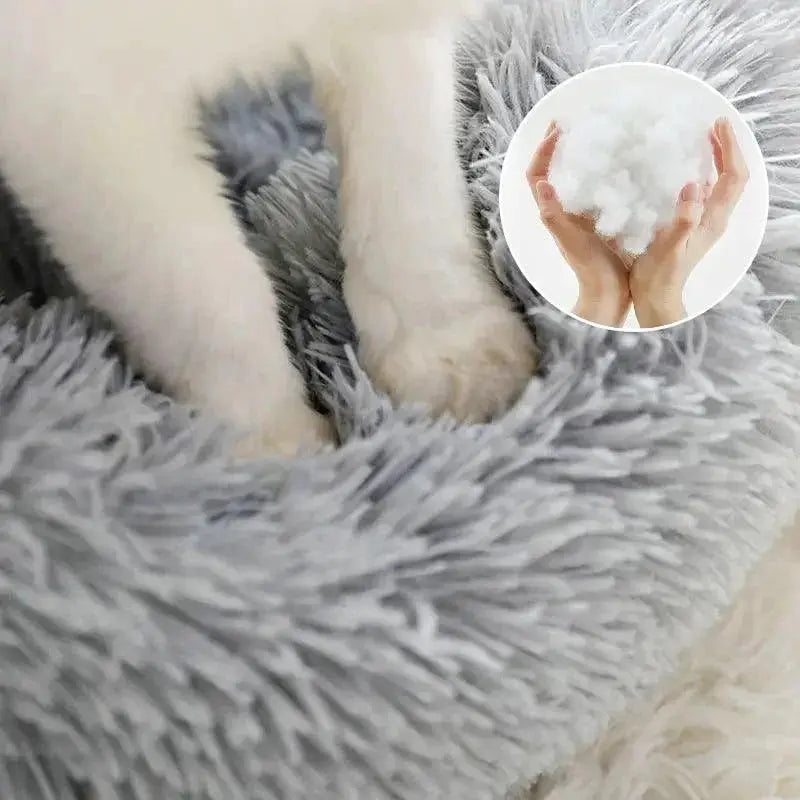 Soft Shaggy Round Cat Bed For Small Pets Cozy Washable
