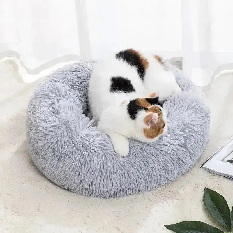 Soft Shaggy Round Cat Bed For Small Pets Cozy Washable