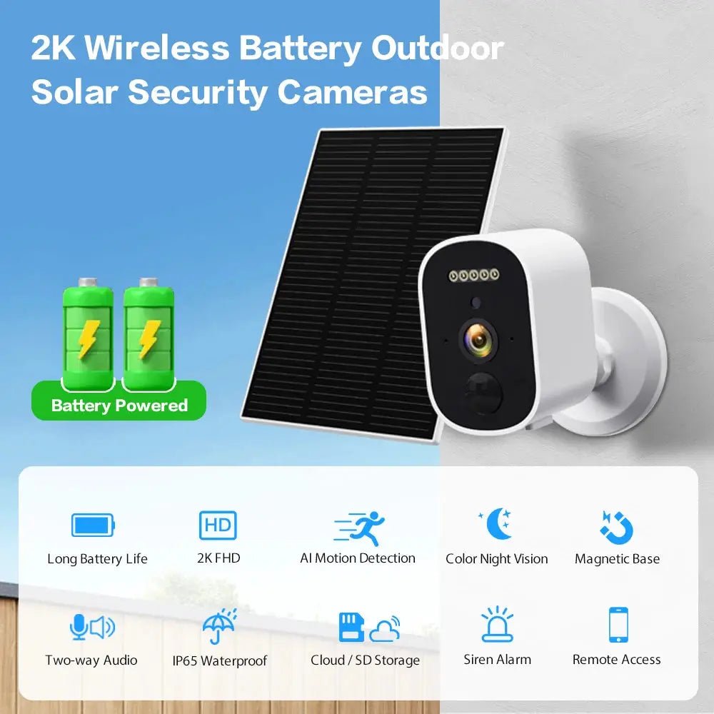 Solar Panel 3MP FHD Camera With Color Night Vision, Two - Way Audio, Magnetic Base