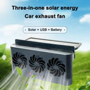 Solar Powered Car Window Vent Fan With 3 Outlets USB Powered Quick Cooling