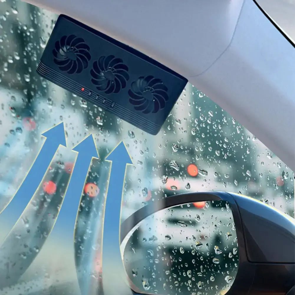 Solar Powered Car Window Vent Fan With 3 Outlets USB Powered Quick Cooling