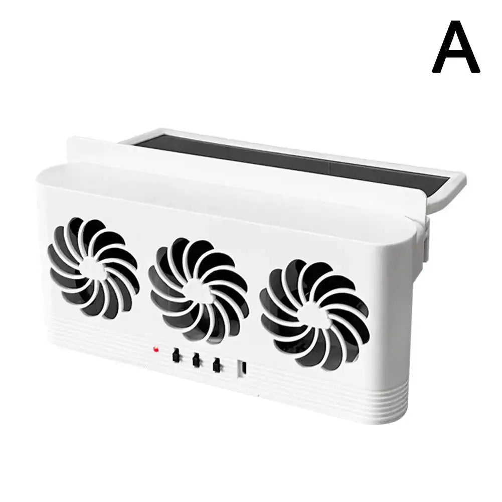 Solar Powered Car Window Vent Fan With 3 Outlets USB Powered Quick Cooling