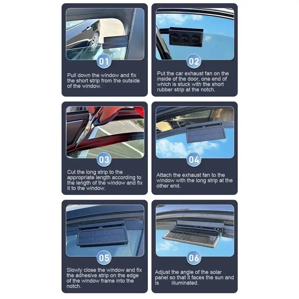 Solar Powered Car Window Vent Fan With 3 Outlets USB Powered Quick Cooling