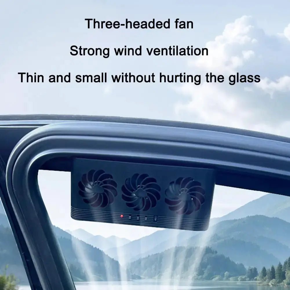 Solar Powered Car Window Vent Fan With 3 Outlets USB Powered Quick Cooling
