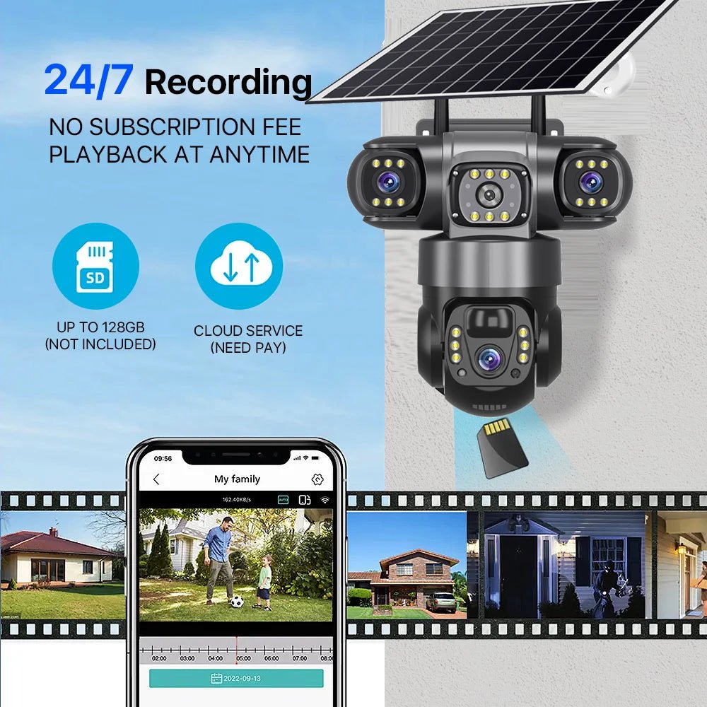 SolarGuard 4G Outdoor Solar Camera - Triple Lens 10X Zoom PIR Detection IP66 Pro