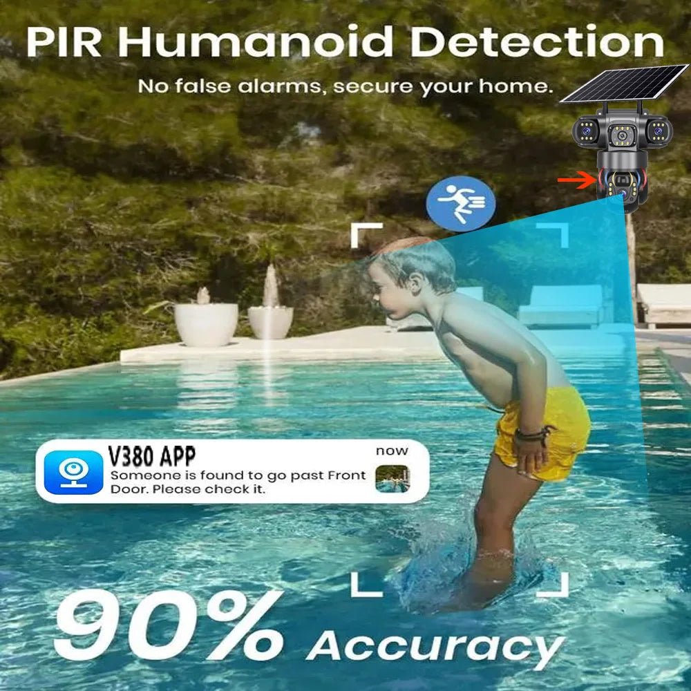 SolarGuard 4G Outdoor Solar Camera - Triple Lens 10X Zoom PIR Detection IP66 Pro