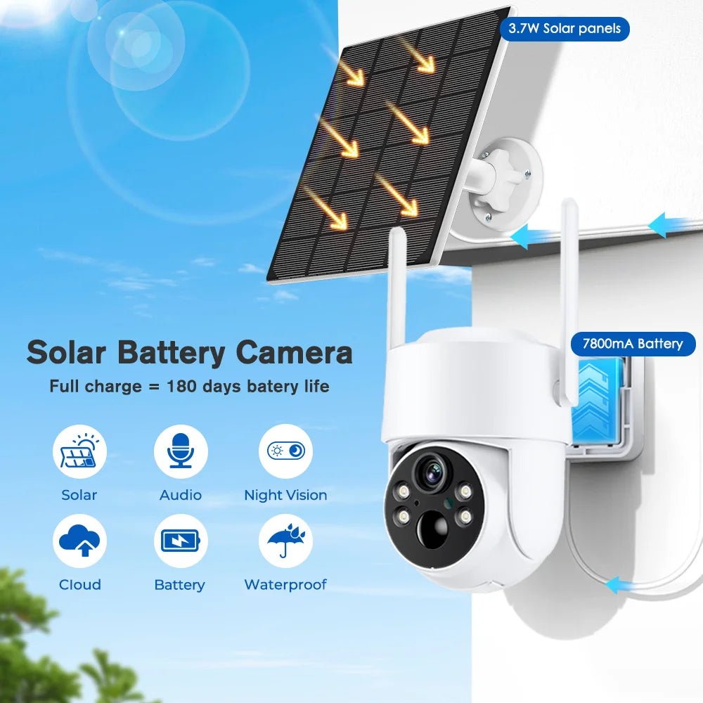 SolarGuard WiFi PTZ Solar IP Camera - 4MP FHD Built In Battery Standby iCsee App