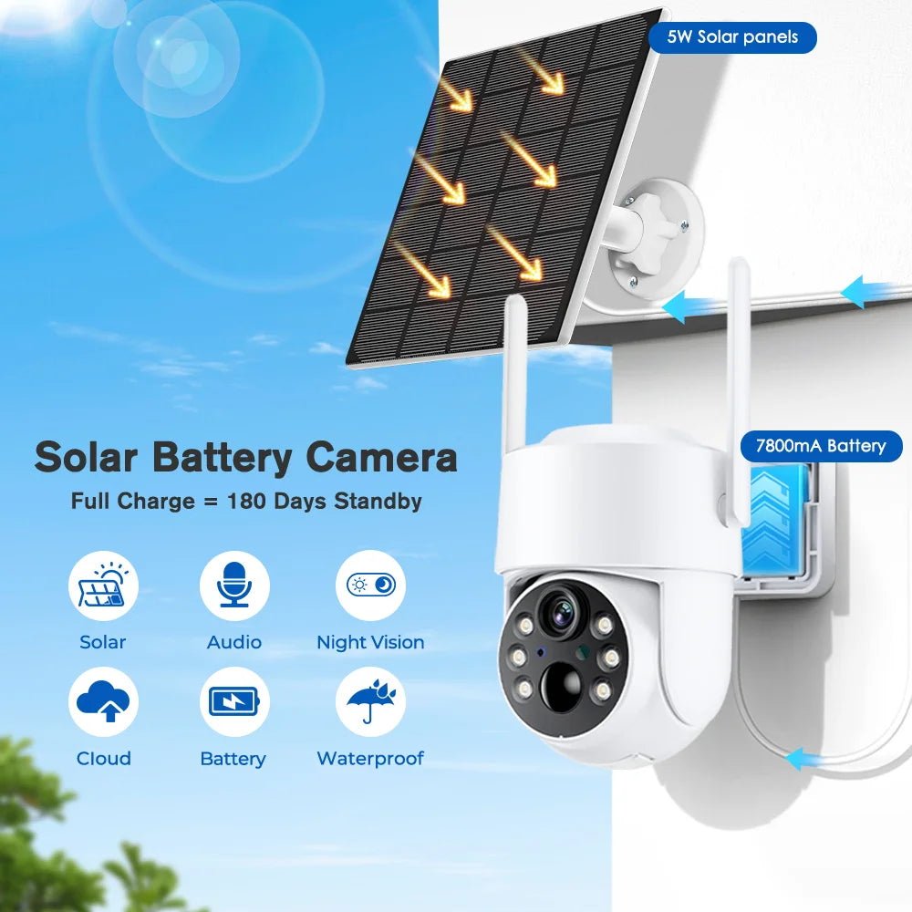 SolarGuard WiFi PTZ Solar IP Camera - 4MP FHD Built In Battery Standby iCsee App