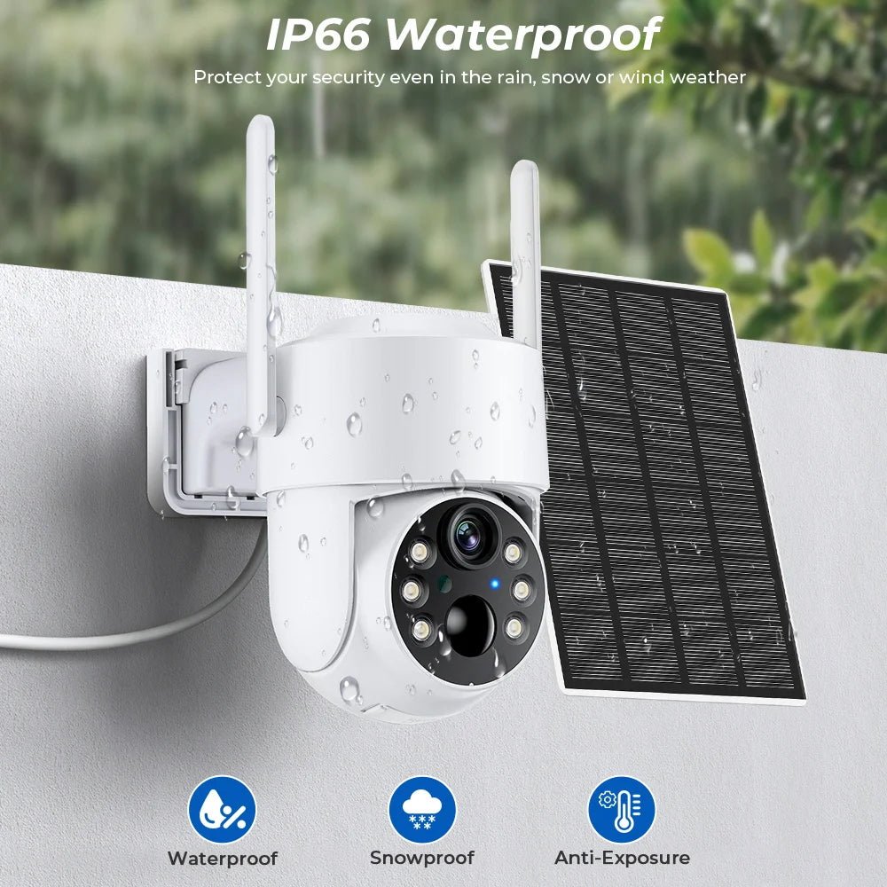 SolarGuard WiFi PTZ Solar IP Camera - 4MP FHD Built In Battery Standby iCsee App