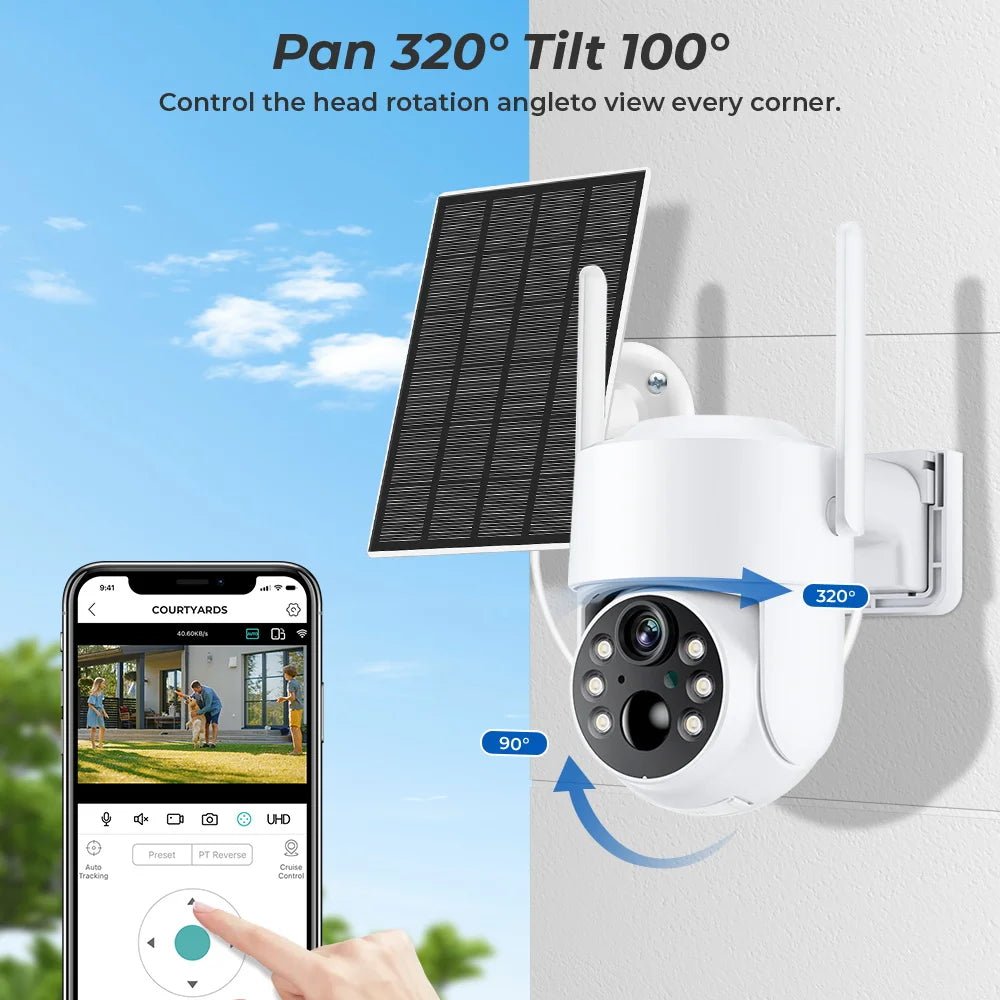 SolarGuard WiFi PTZ Solar IP Camera - 4MP FHD Built In Battery Standby iCsee App
