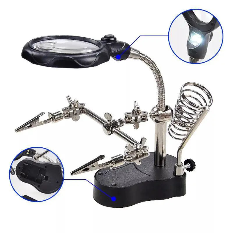 Soldering Iron Station With Magnifying Glass And LED Light