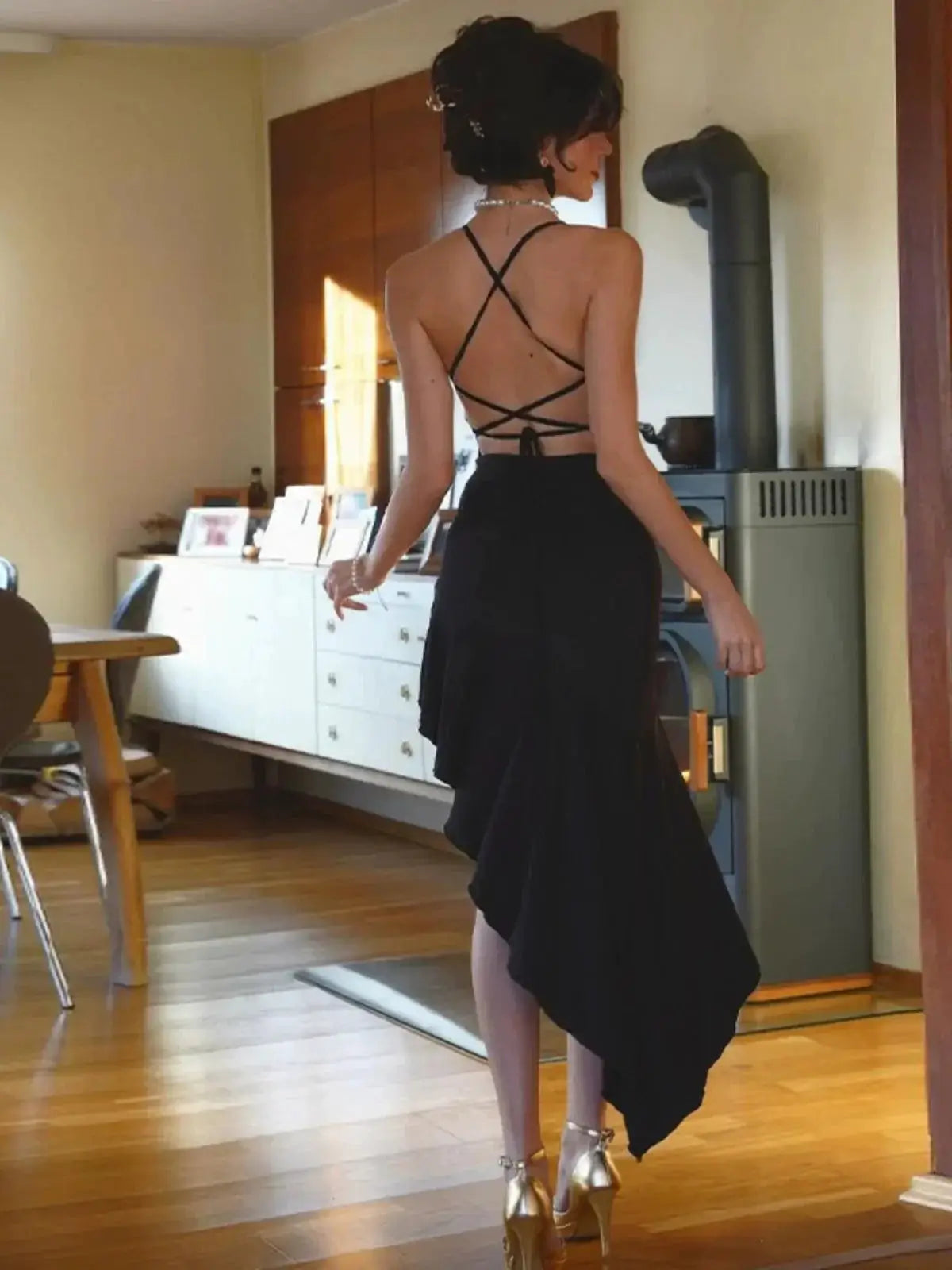 Solid Color Backless Dress Versatile Chic Style Online