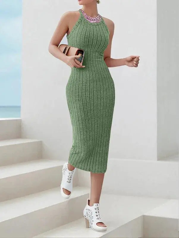 Solid Ribbed Knit Tank Dress For Summer Elegant Comfort