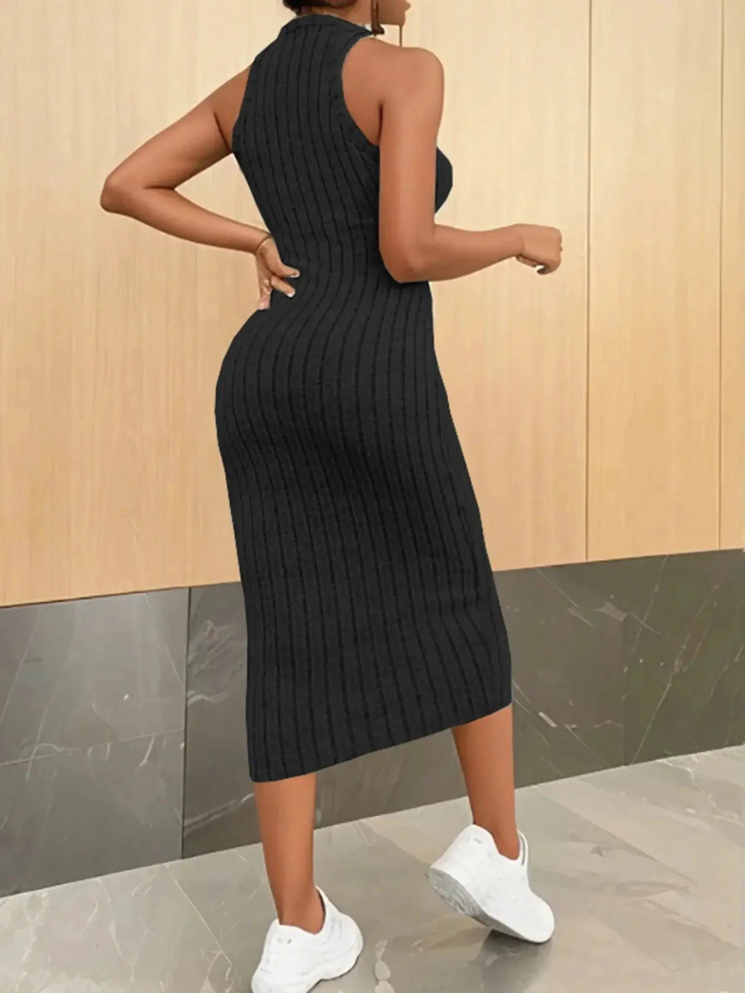 Solid Ribbed Knit Tank Dress For Summer Elegant Comfort