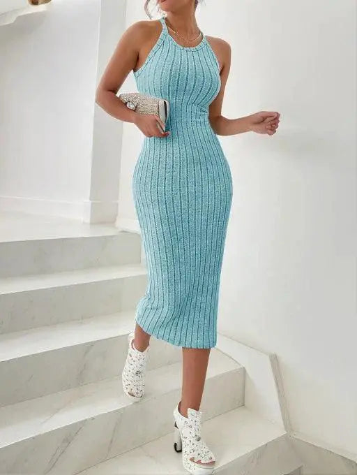 Solid Ribbed Knit Tank Dress For Summer Elegant Comfort