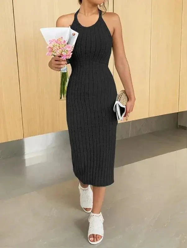 Solid Ribbed Knit Tank Dress For Summer Elegant Comfort