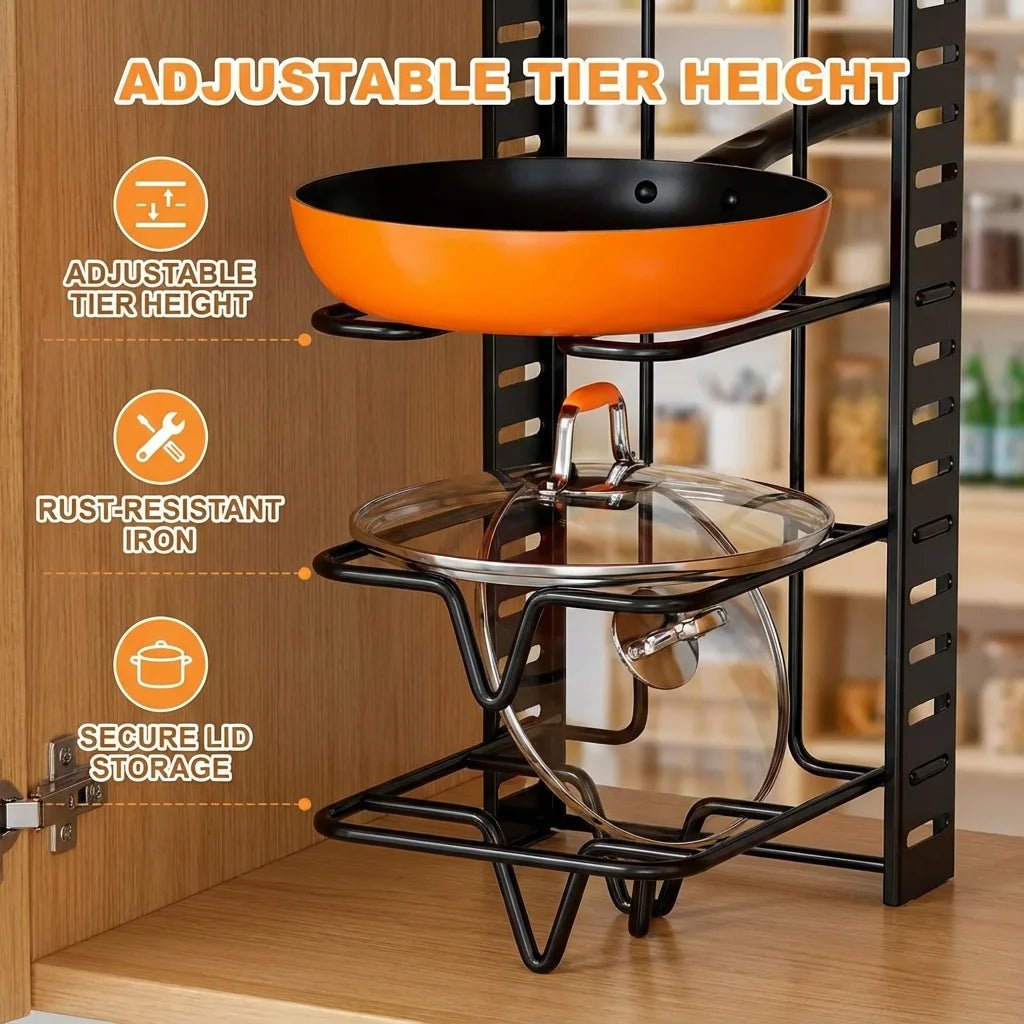 Space Saving 8 Tier Pot Rack Organizer Durable Metal Holder For Pans Pots Lids