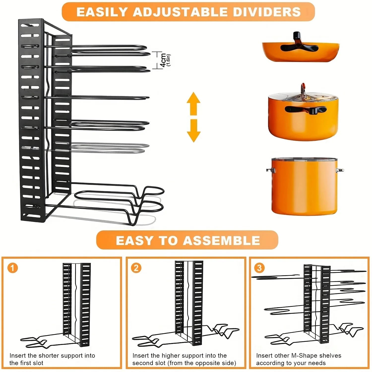 Space Saving 8 Tier Pot Rack Organizer Durable Metal Holder For Pans Pots Lids