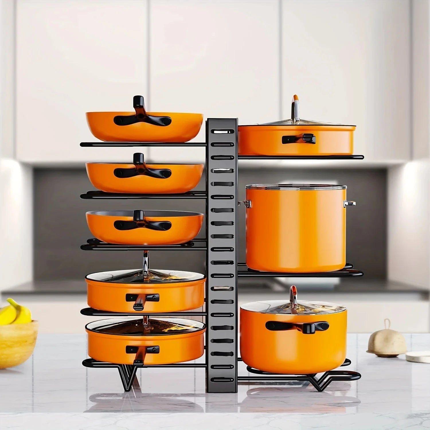 Space Saving 8 Tier Pot Rack Organizer Durable Metal Holder For Pans Pots Lids